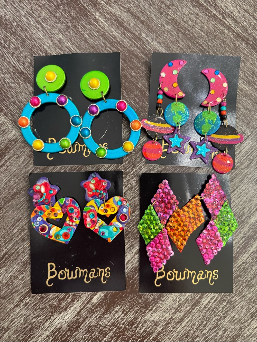 Vintage 1990 Large Earrings Bright Colorful
